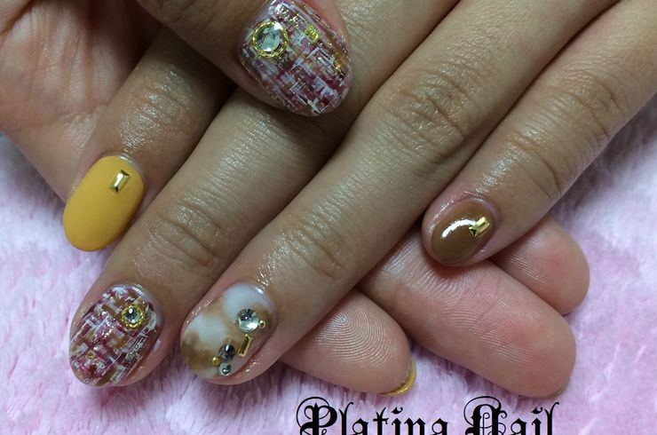 府中 国立 個室ネイルサロン 秋ネイル ツィードネイル